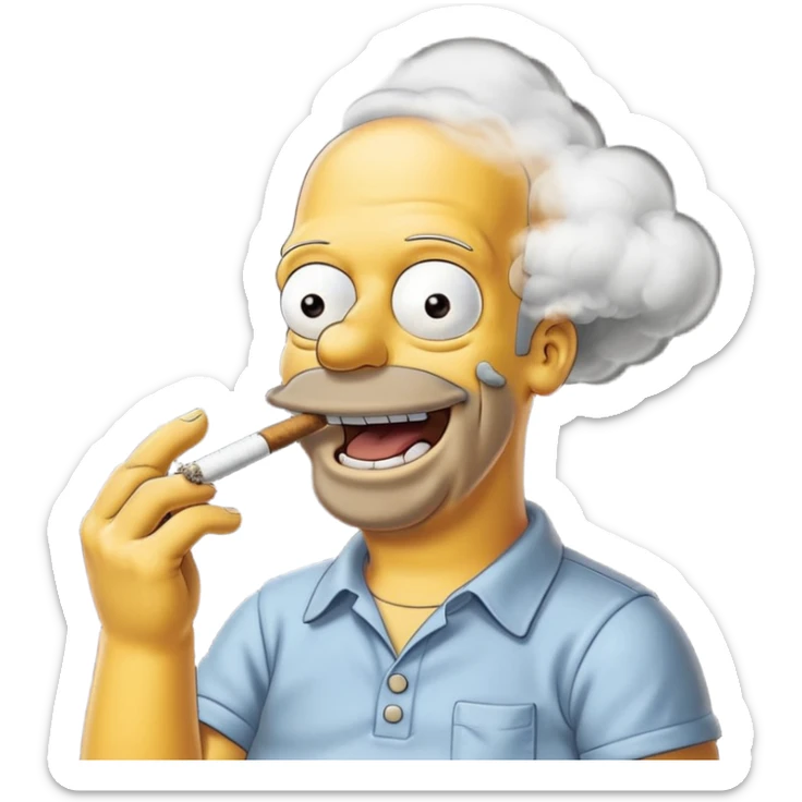 Hommer Simpson ki fumme un enorme joint plien de fumme dans le decord et il rigole  sticker