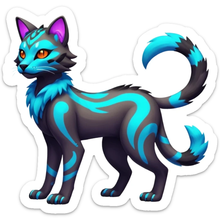 Neon-colored fantasy feline-vernid-protogen-primagen-fursona animal creature full body with intricate markings  sticker