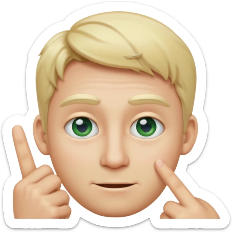 a emoji with two fingers in his nose, make him have a natural white skincolour and blonde hair, blue/green eyes sticker