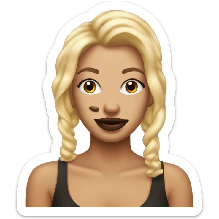 Poop emoji caked in makeup with ugly blonde hair  sticker