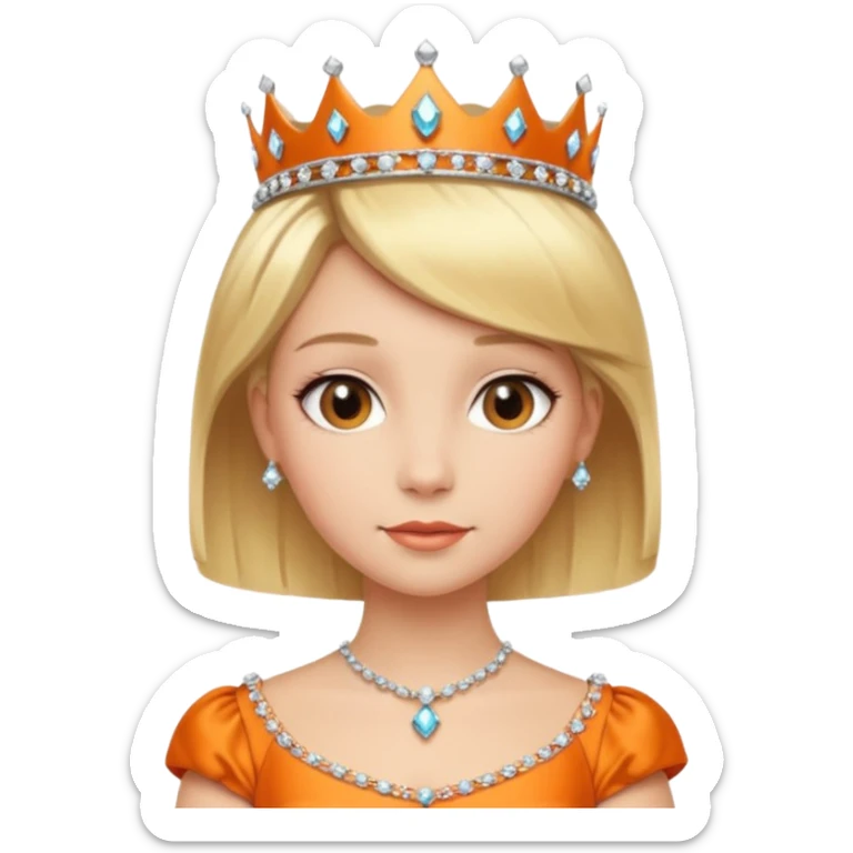 Princess in orange Dress with Tiara, short Blonde Hair sticker