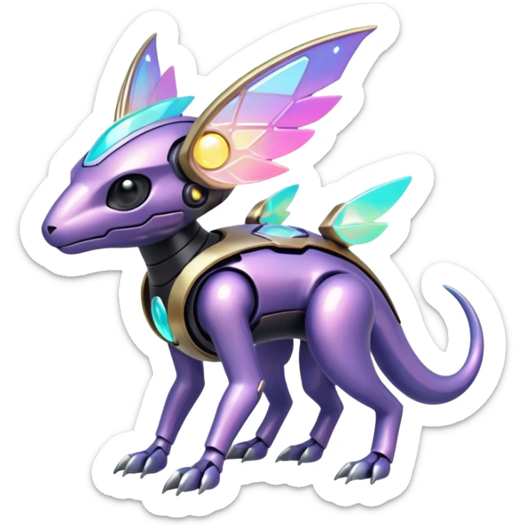 Mechanical Nebulae Beautiful Gorgeous Pretty Pastel Hot Exotic Lush Warm Cute Adorable Colorful Shiny Iridescent Futuristic Modern Cybernetic Protogen-Vernid-Fakémon-Pokémon-creature-fusion (full body) sticker