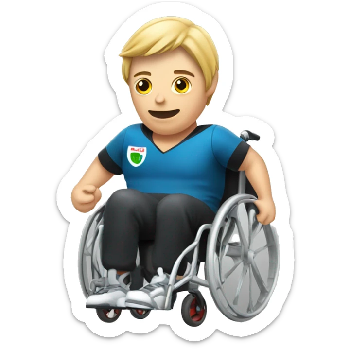 A person playing rugby in a wheelchair, holding a rugby ball sticker