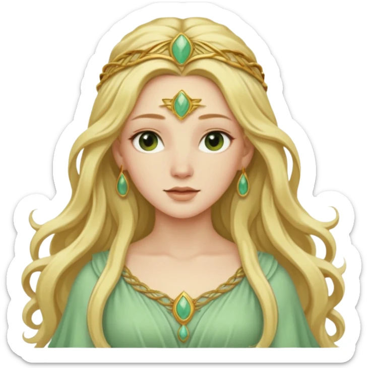 Terra, Earth Goddess from Rome Mythology with long golden blonde hair, pale green outfit sticker
