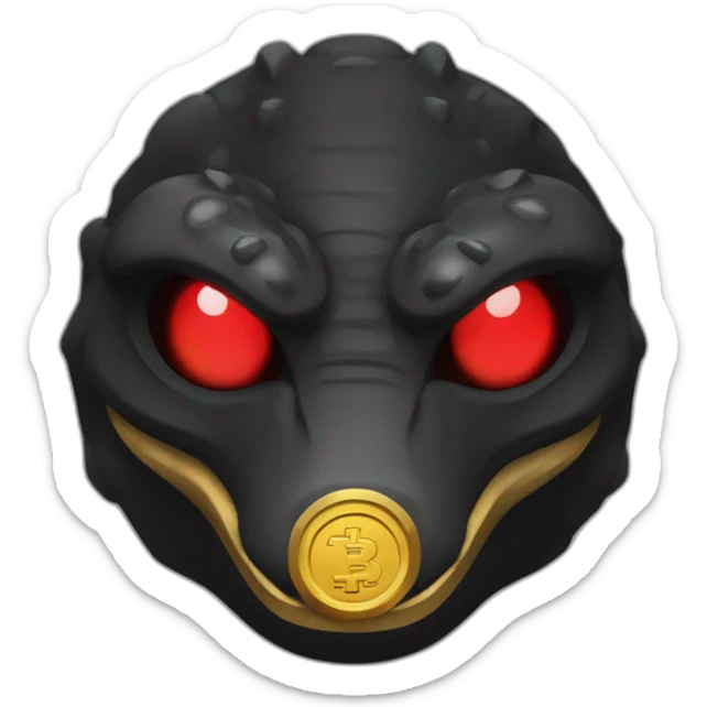 Reptiloid in black suite with red laser eyes on the gold coin sticker