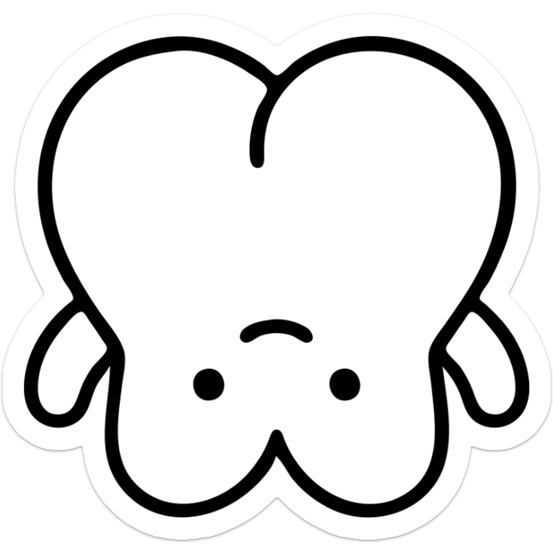 A cute mascot of heart-shaped butt cheeks upside down, with simple facial features, displayed upside down. Minimalist outline style. sticker