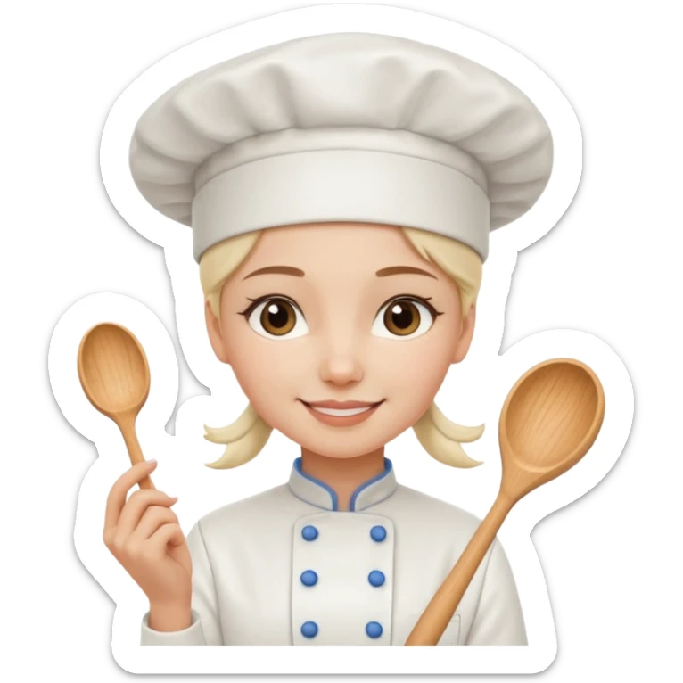 Young female baker - wearing a white chef's hat and holding a cream piping bag sticker