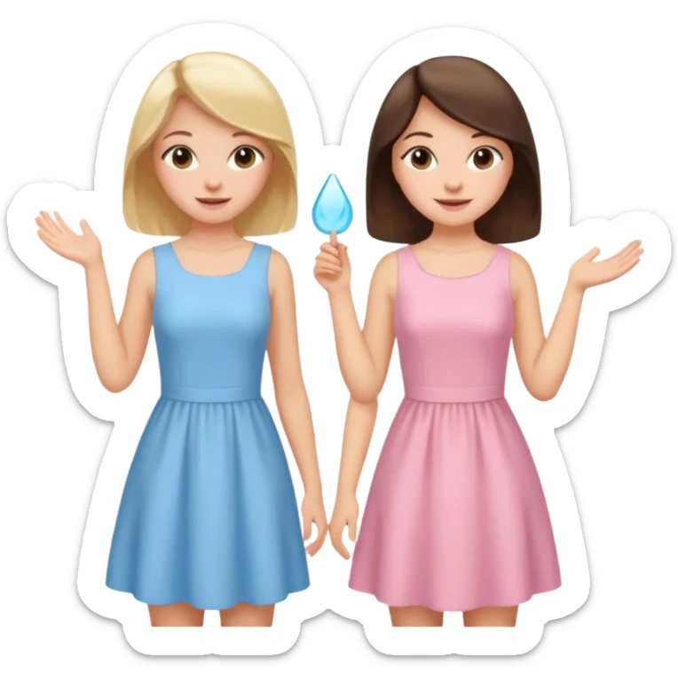 happy princesses blonde girl in light blue dress and brunette girl in light pink dress sticker