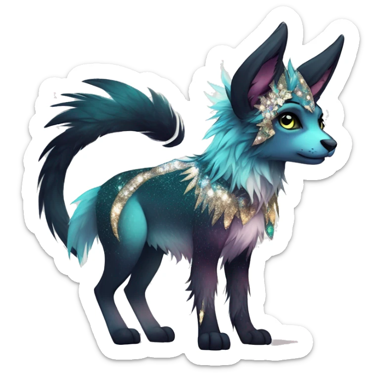 Cool cute Kawaii edgy fantasy animal sparkle fursona Fionbri creature by griffsnuff & LiLaiRa & Falvie full body sticker