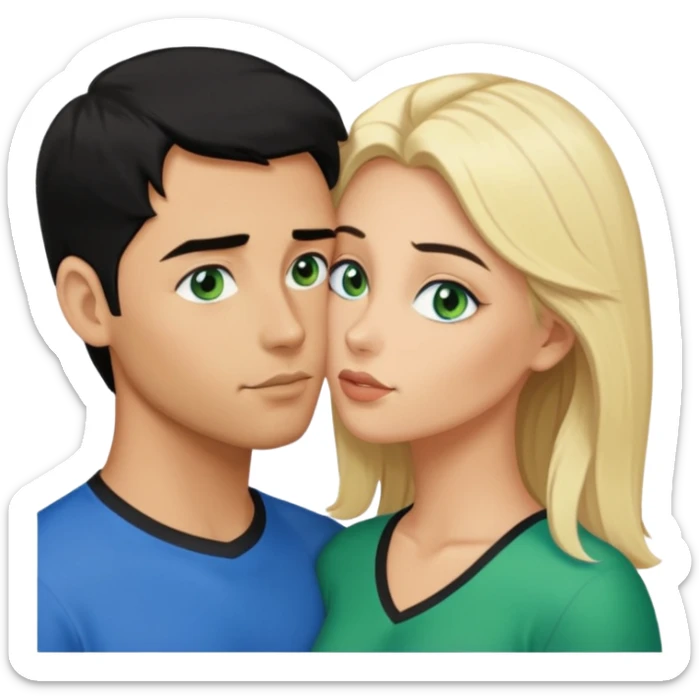 Man with blue eyes black Hair licking blonde Woman Green eyes naked breast  sticker