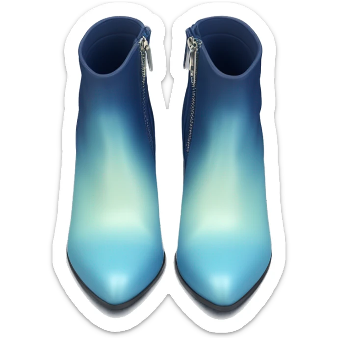 Hyper Realistic isolated top view of a pair of navy blue to pastel blue ombre zipper high heel ankle bootie boots. sticker