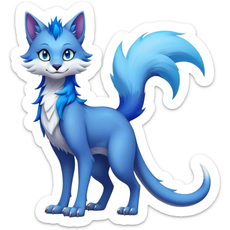 Kawaii dark colorful edgy fantasy ethereal feline-vernid-sergal-fursona animal creature with a tufted tail full body sticker