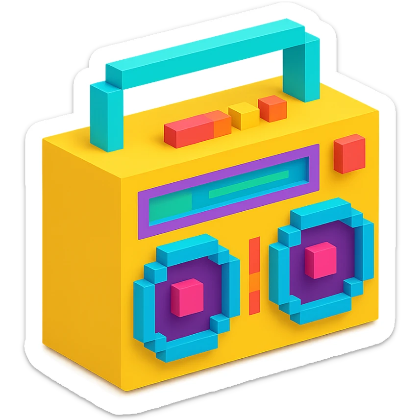 A boombox in voxel style, isometric view sticker
