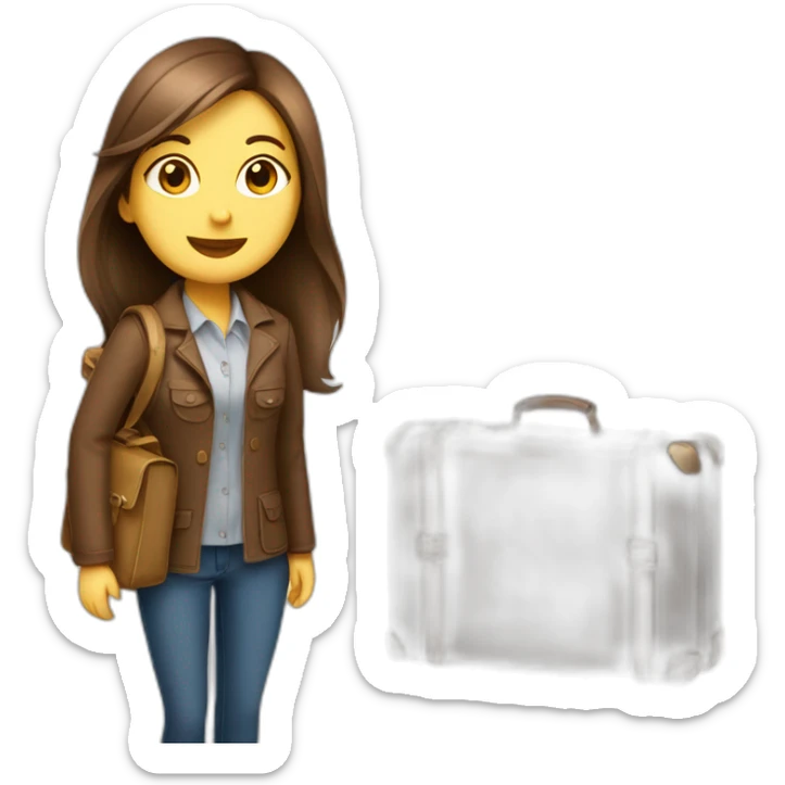 travel guide girl, brown straight hair with otter on suitcase sticker