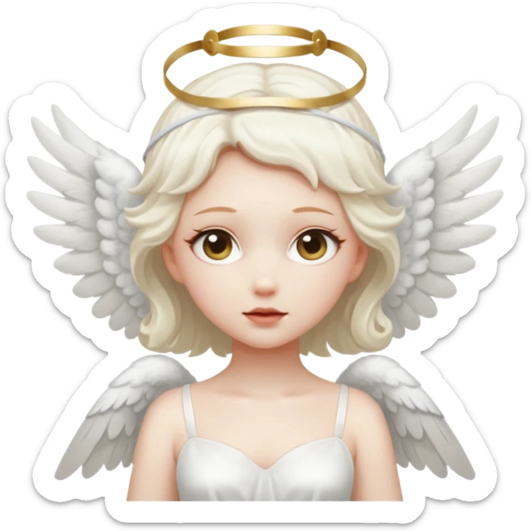 angel with white blindfolds, white dress, pale skin and  two large wings sticker
