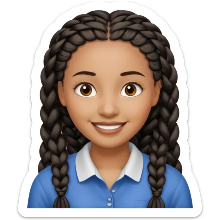 kenyan woman with long, black, braided hair in rows, brown eyes, pretty, round face, blond at tips of hair sticker