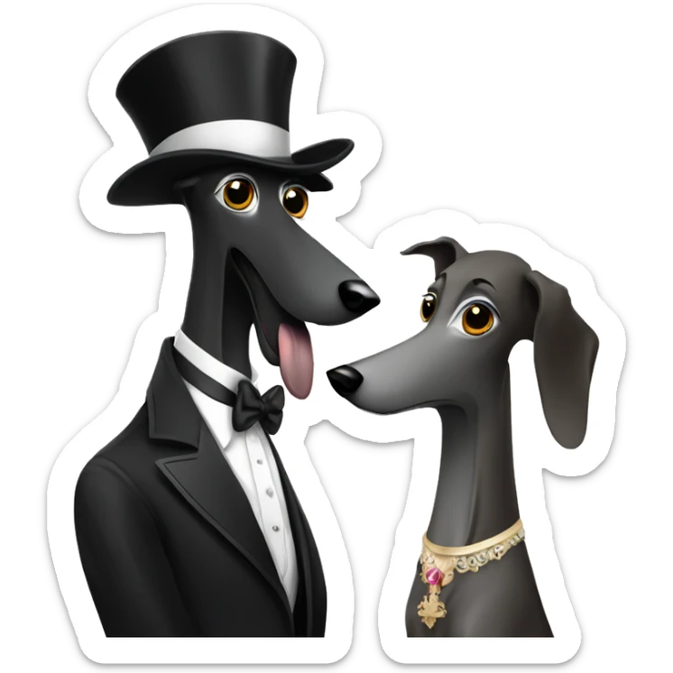A family Two aristocrat dog black and white galgo kiss with women  sticker