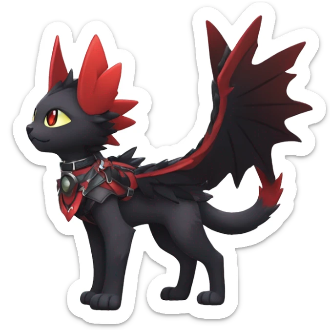 Kawaii cool edgy beautiful black red ethereal fantasy nargacuga-noivern-cat-Fakemon collar harness full body sticker