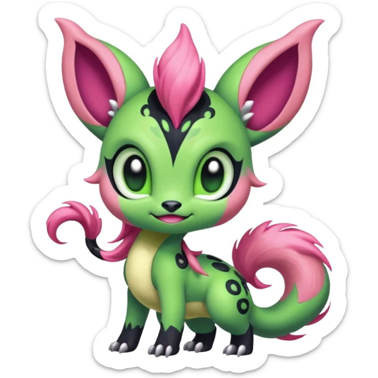 Colorful furry Exotic Meloetta-Virizion-Venom-Stitch-Fakémon-creature-hybrid sticker