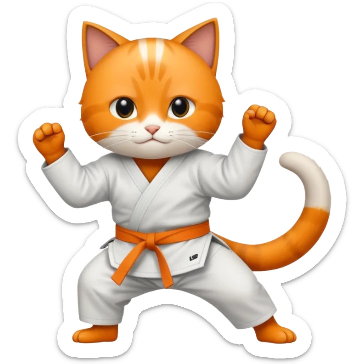 Katze im Judoanzug mit schwarzem Gürtel beim Kämpfen mit ausgestrecktem Bein sticker