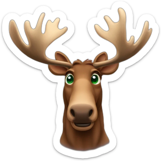 reate my future mascot, a moose who seems friendly, and trustworthy He must be brown with big round green eyes. sticker