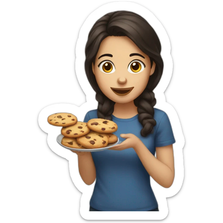 young woman dark hair brown eyes eating cookies sticker