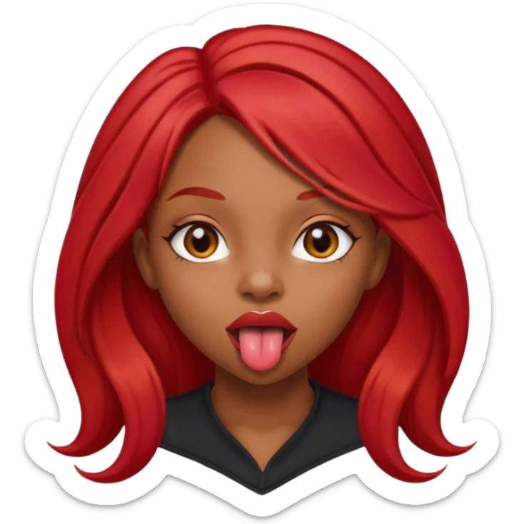 Black Girl sticking out tongue long red hair brown eyes pretty lips  sticker