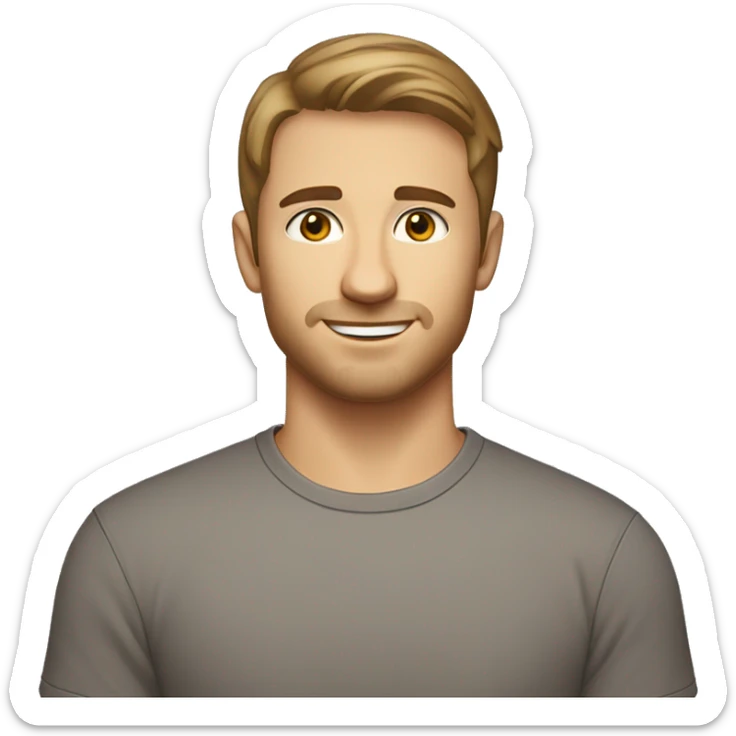 A 26 year old, Caucasian man, with short brown hair, with stubble facial hair,   with brown eyes wearing a t-shirt. sticker