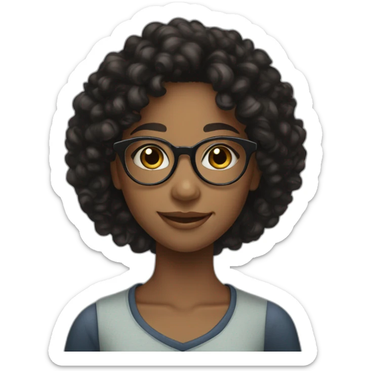 smiling black teenager girl with long black curly hair and round glasses sticker