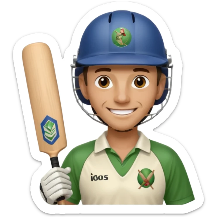 i want a emoji suitable for a logo s well.
it should contain a man holding cricket bat and is wearing all the cricket accessories sticker