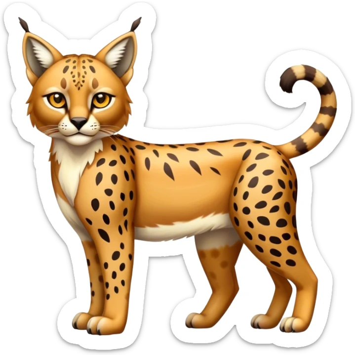 Cute cool shiny colorful bobcat-lynx-cheetah-caracal-animal-hybrid-Fakemon full body with patterns and markings sticker