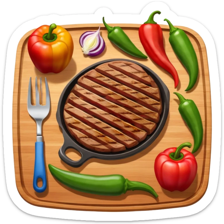 minimalist iOS style Apple emoji of a plancha with vegetables and meat sticker