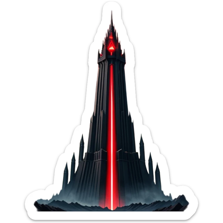 Barad Dúr from Lord of the Rings, Dark, giant Tower, with red laser beams shooting into the sky sticker
