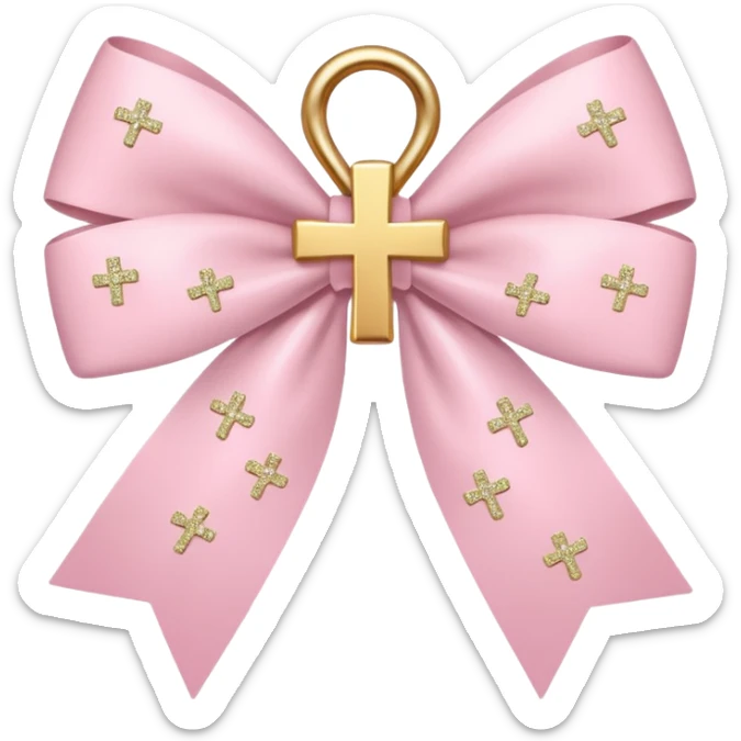 super pale pink bow confetti but the paper confetti are the pale pink bows all spread out with white tiny glitter and then with a cross  sticker