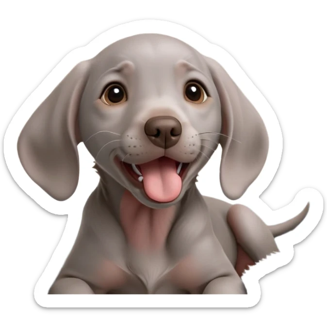 cinematic-cute-yawning-weimaraner puppy-portrait-emoji,-head-tilted-slightly-with-a-dramatic,-wide-open-yawn,-revealing-a-sleek grey fur-with-a-subtle-shimmer,-floppy-ears-slightly-drooping,-round-brown-eyes-barely-open-in-drowsy sticker