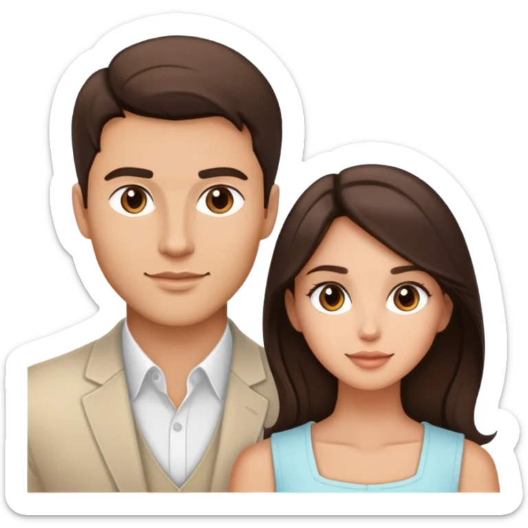 Chest up portrait of handsome brunette man and pretty brunette woman with light tan skin side by side sticker