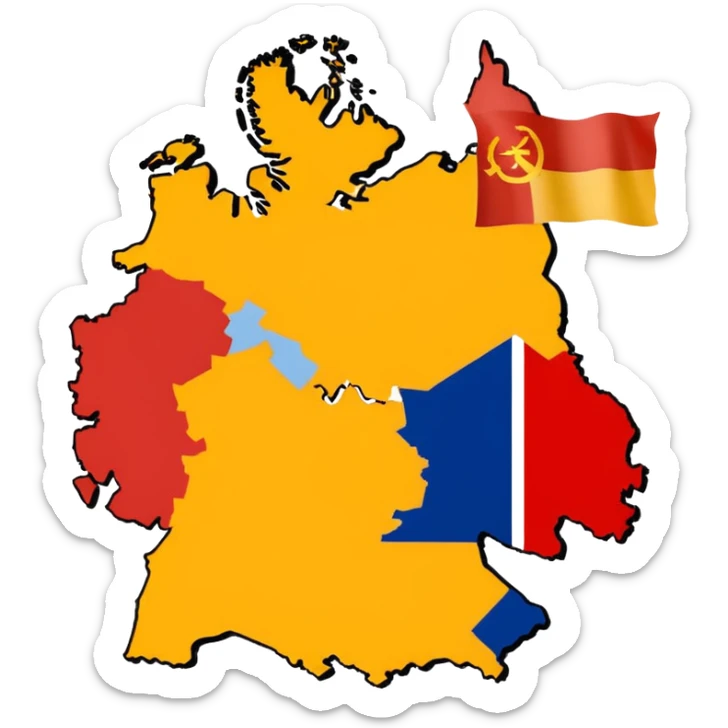 Germania divisa con bandiera US sud-ovest (Monaco, Francoforte), UK nord-ovest (Amburgo, Colonia), URSS est (Berlino Est, Dresda), France sud-ovest (Stoccarda, Friburgo) sticker