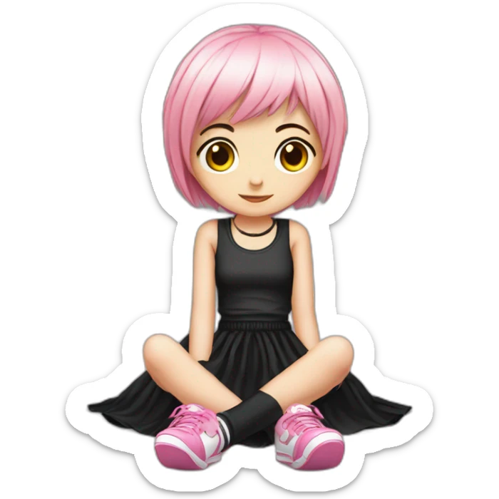 full body Front view emo girl sits on the floor black skirt pink knickers sticker