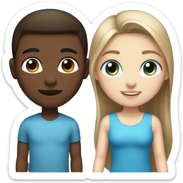 brunette straight hair girl with blue eyes next to brunette darker skin boy sticker