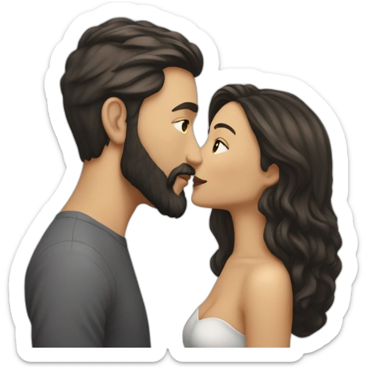 White-man-with-a-smooth-black-hair-cut-fade-and-a-black-beard-kissing-a-white-woman-with-long-brown-waved-hair sticker