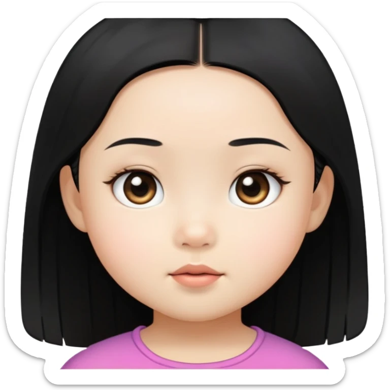 toddler girl face, Asian eyes, light skin, straight black hair, no neck sticker