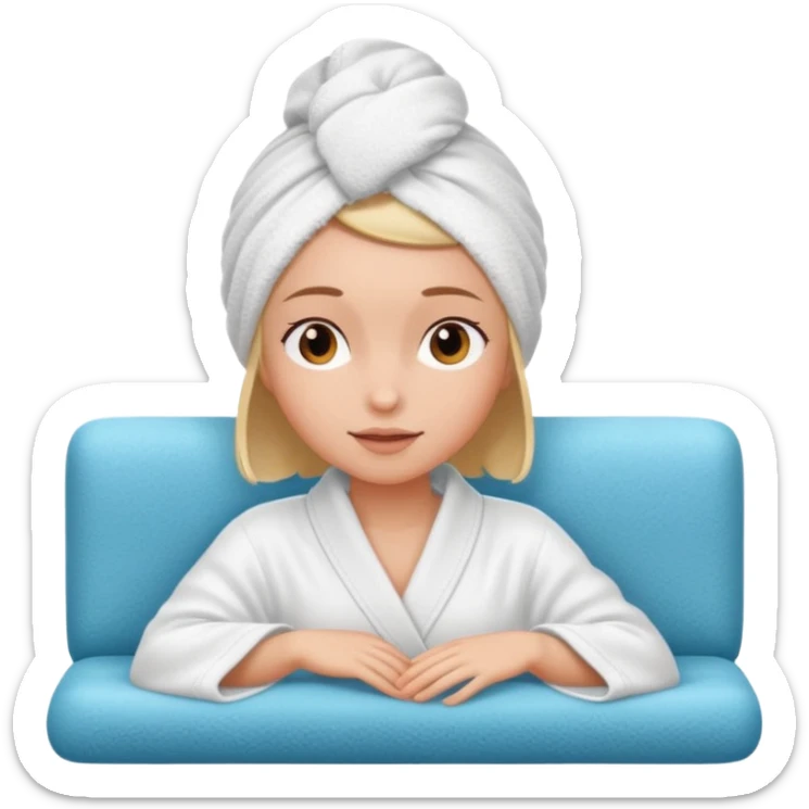 spa A contented and relaxed girl with a towel on her head in a white robe lies on a couch sticker