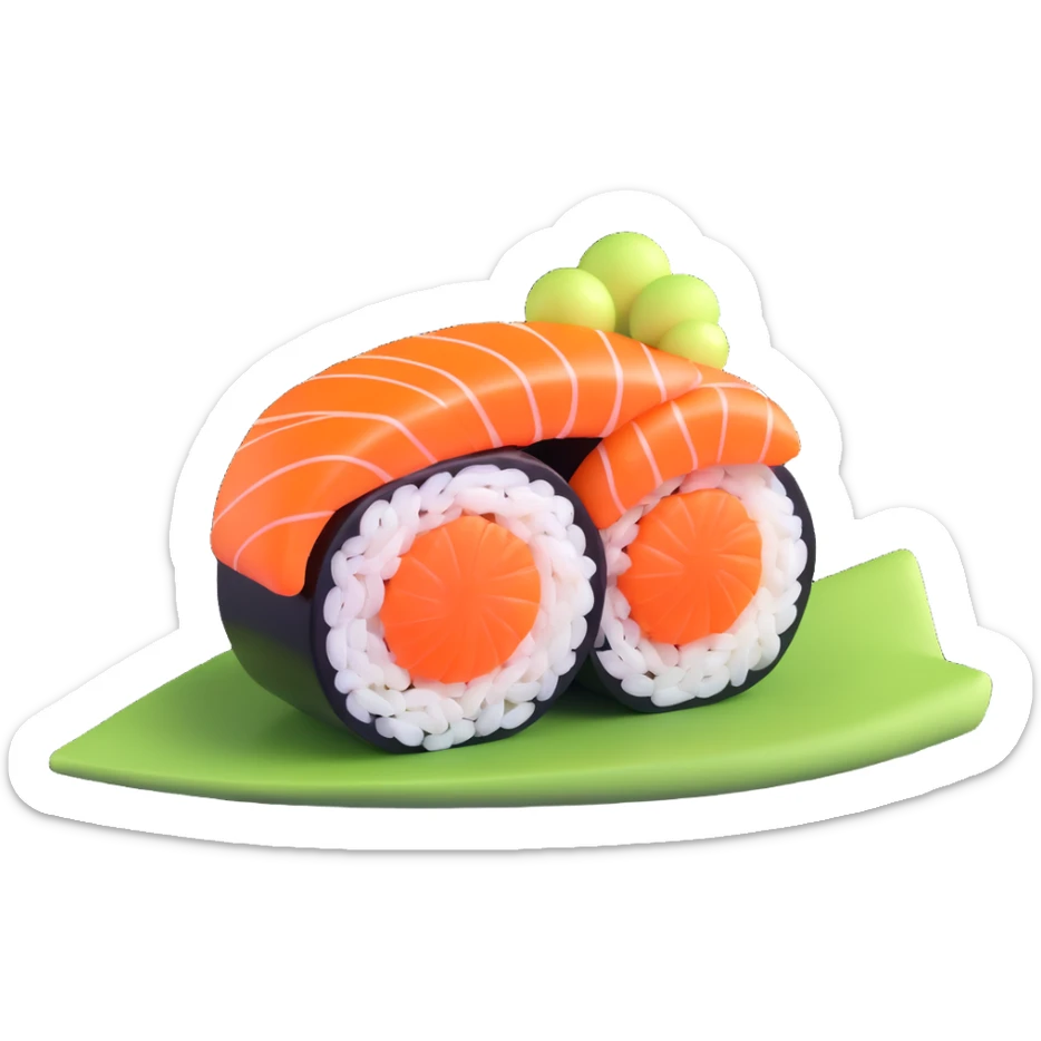 sushi in the style of fruity aero, inspired by Windows 7 icons, 3D and bubbly with transparency and colorful shadowing sticker