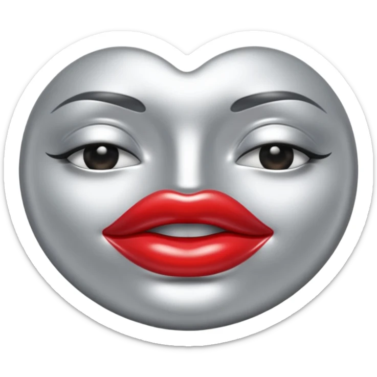A seductive pair of slightly parted lips emoji made of liquid silver chrome, smooth glossy metallic surface, soft sensual curves, subtle reflections, luxury sexy aesthetic, minimal iOS emoji style, centered composition, clean white background, soft studio lighting, no text sticker
