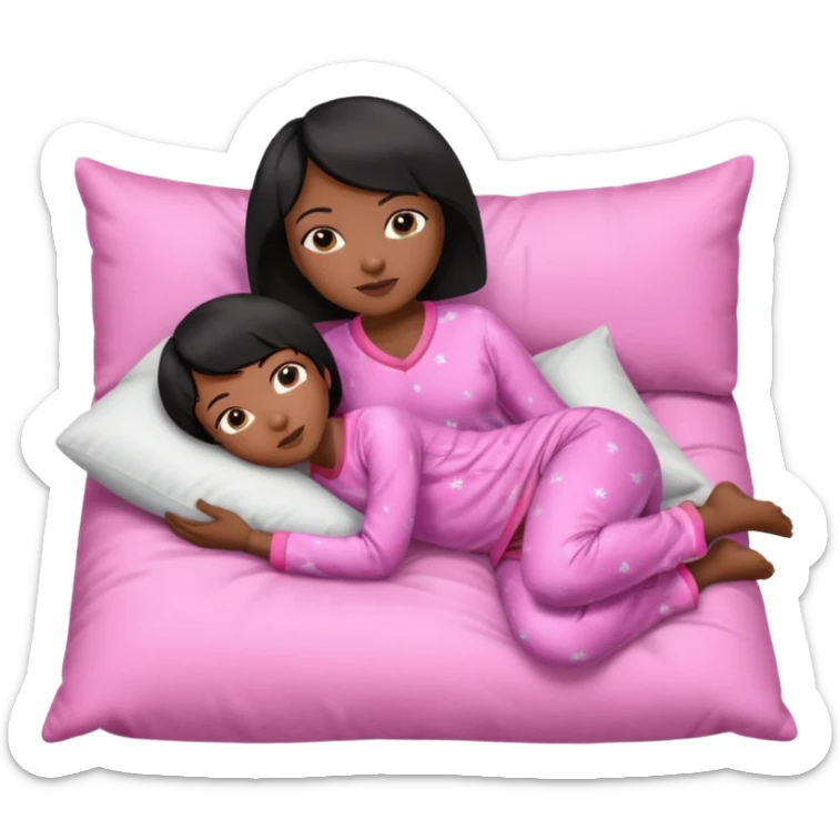Dark skin Black woman with short  black bob  hair, pink pajamas laying on pillow just me  sticker