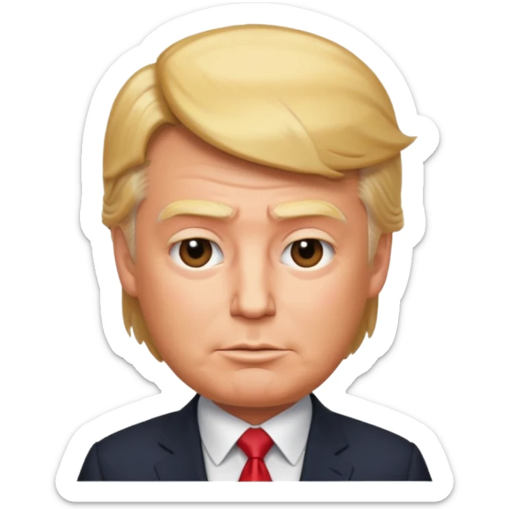 Donald Trump emoji style, close-up face, signature hairstyle, suit sticker