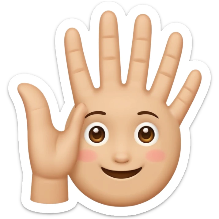 cute waving hand emoji with a subtle smile on the palm, only the hand, expressive and friendly sticker