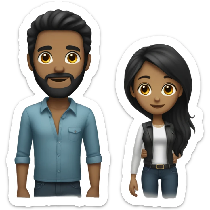 Black long hair girl with a man with black beard and a bit darker  sticker