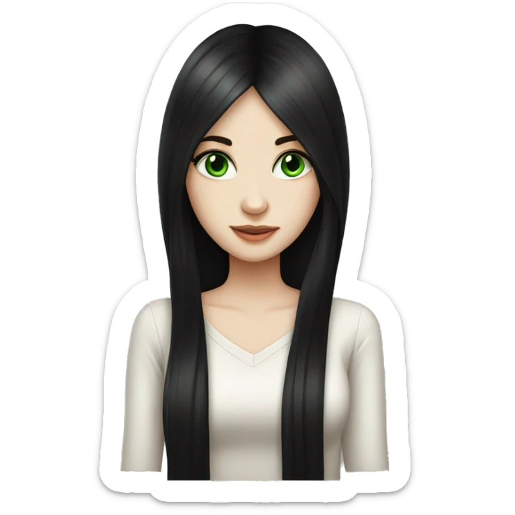 pretty girl with long black hair, green eyes, pale skin  sticker