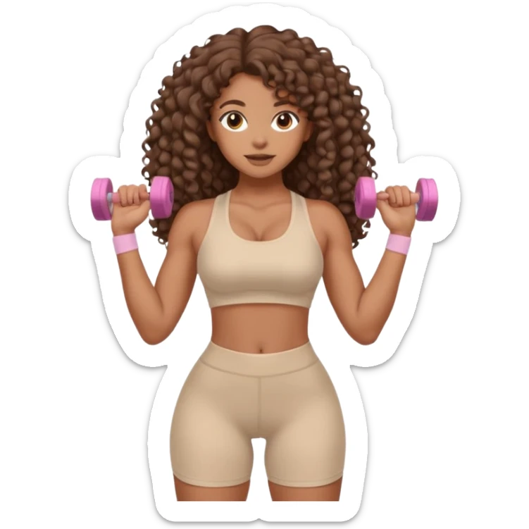 Create dream body girl with big glute and small waist and brown curly long hair with pastel beige gym clothes  sticker
